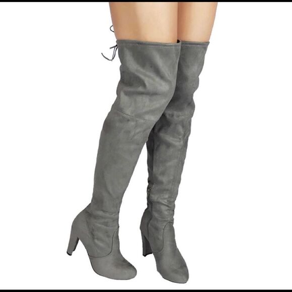 NWOB Gray Suedette Over-the-Knee Boots Sz 36 - Picture 6 of 8